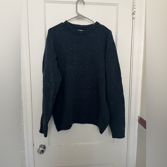 Line of Trade Other - Line of Trade Blue Chunky Knit Corduroy Patch Wool Blend Sweater